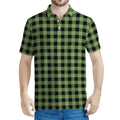 Sage Green Buffalo Check Pattern Print Men's Polo Shirt