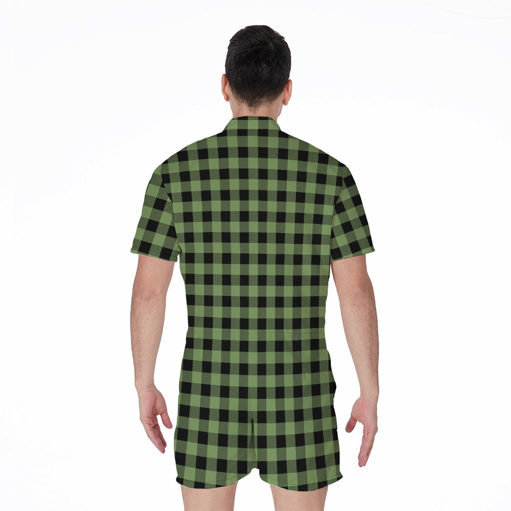 Sage Green Buffalo Check Pattern Print Men's Rompers