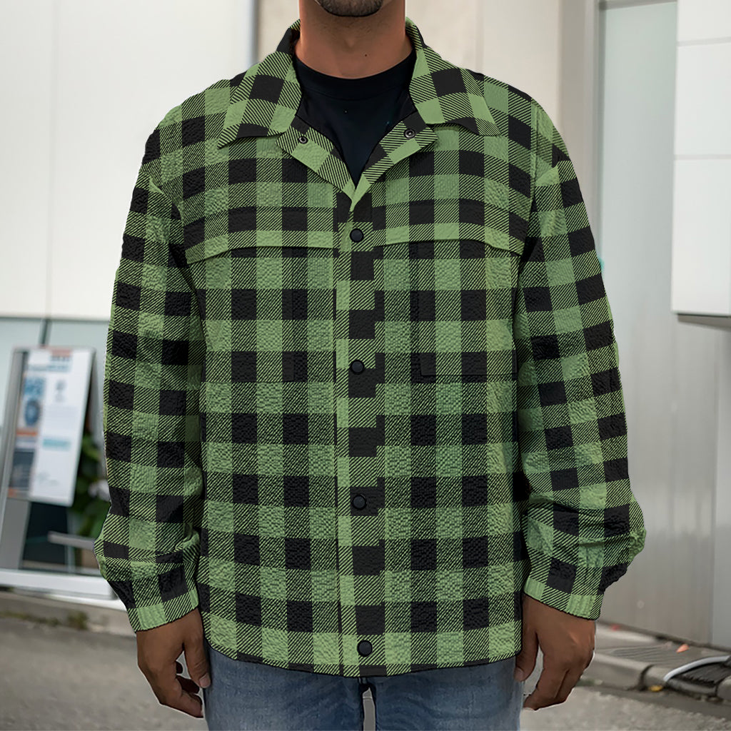 Sage Green Buffalo Check Pattern Print Men's Shirt Jacket