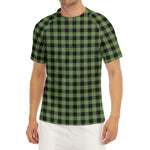 Sage Green Buffalo Check Pattern Print Men's Short Sleeve Rash Guard