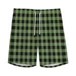 Sage Green Buffalo Check Pattern Print Men's Sports Shorts
