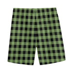 Sage Green Buffalo Check Pattern Print Men's Sports Shorts