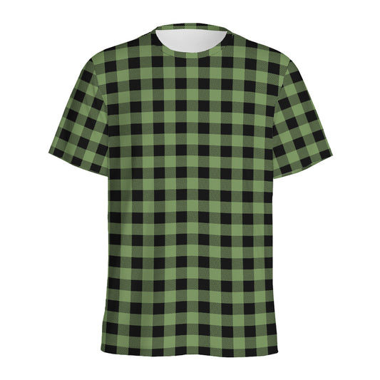 Sage Green Buffalo Check Pattern Print Men's Sports T-Shirt