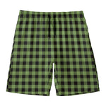 Sage Green Buffalo Check Pattern Print Men's Swim Trunks