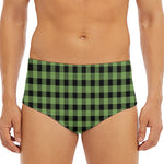 Sage Green Buffalo Check Pattern Print Men's Triangle Swim Briefs
