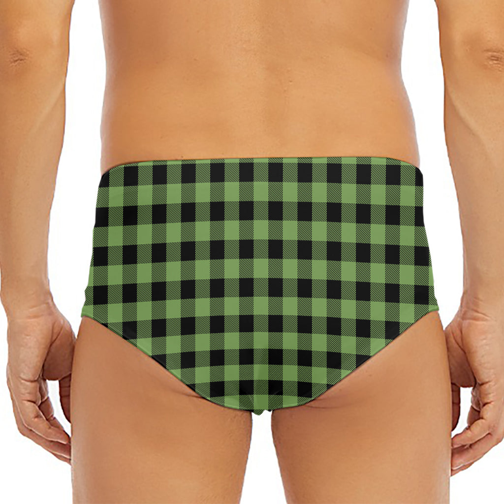 Sage Green Buffalo Check Pattern Print Men's Triangle Swim Briefs