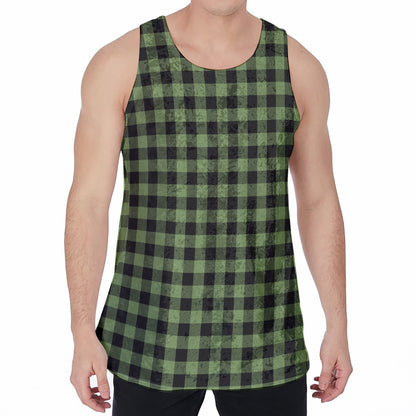Sage Green Buffalo Check Pattern Print Men's Velvet Tank Top