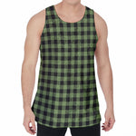 Sage Green Buffalo Check Pattern Print Men's Velvet Tank Top