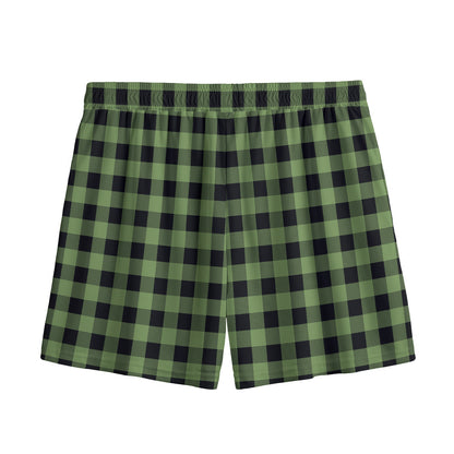 Sage Green Buffalo Check Pattern Print Mesh Shorts