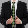 Sage Green Buffalo Check Pattern Print Necktie