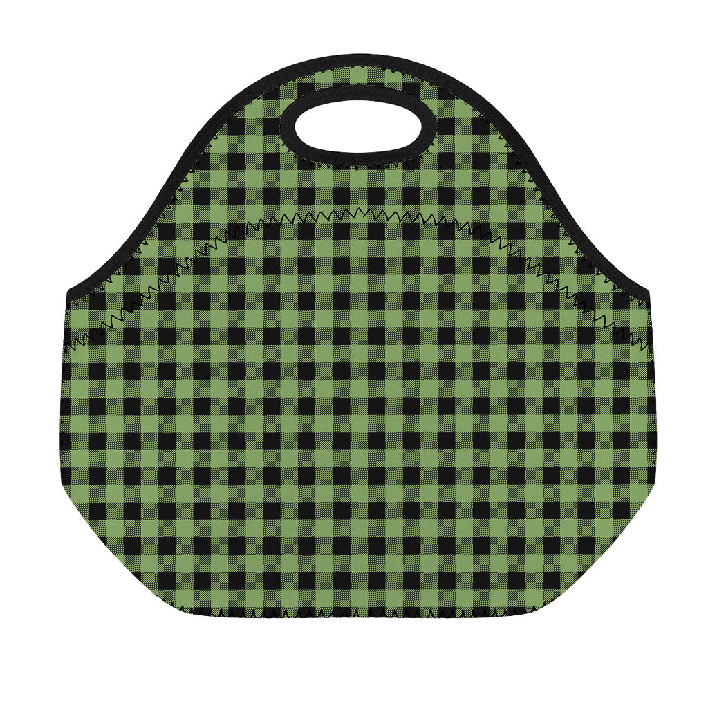 Sage Green Buffalo Check Pattern Print Neoprene Lunch Bag