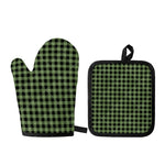 Sage Green Buffalo Check Pattern Print Oven Mitt And Pot Holder Set