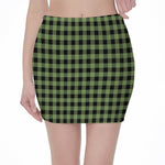 Sage Green Buffalo Check Pattern Print Pencil Mini Skirt