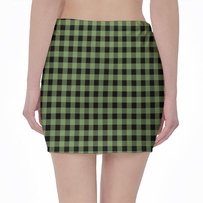 Sage Green Buffalo Check Pattern Print Pencil Mini Skirt