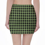 Sage Green Buffalo Check Pattern Print Pencil Mini Skirt