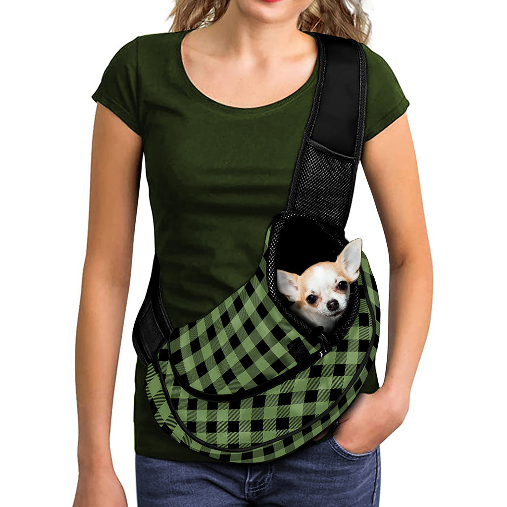 Sage Green Buffalo Check Pattern Print Pet Sling Carrier