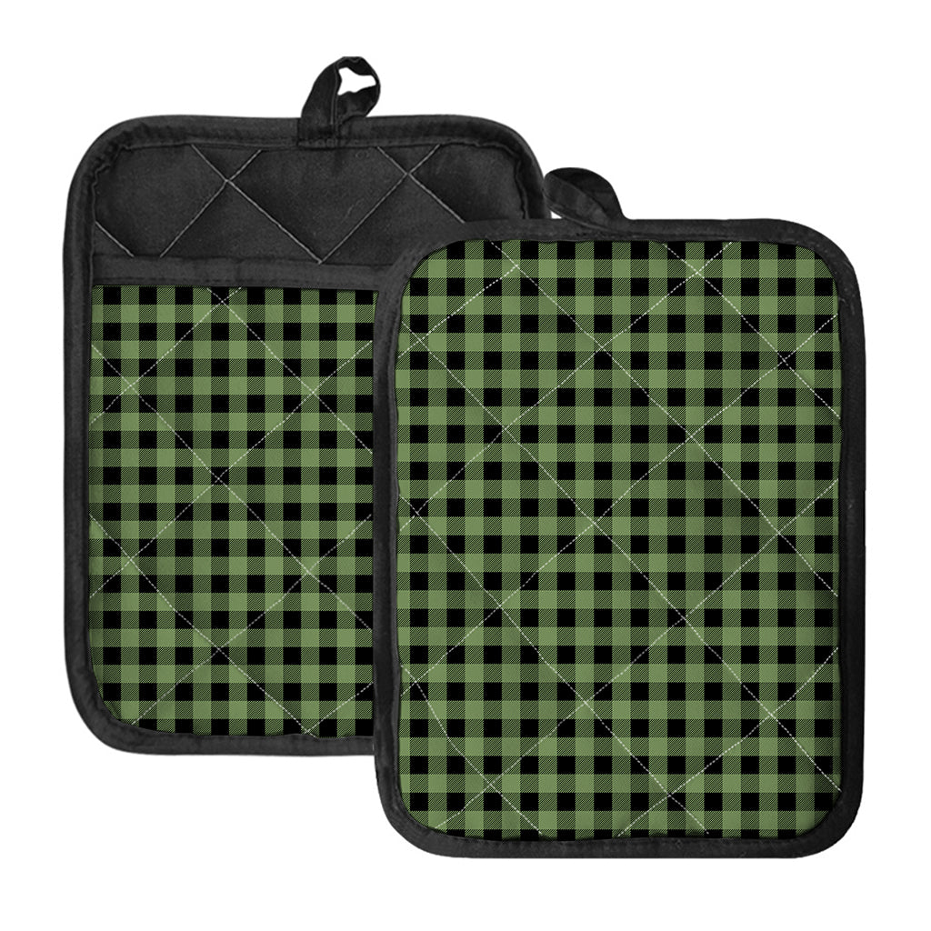 Sage Green Buffalo Check Pattern Print Pot Holders With Pocket