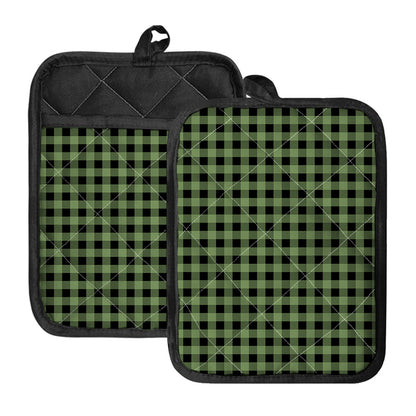 Sage Green Buffalo Check Pattern Print Pot Holders With Pocket