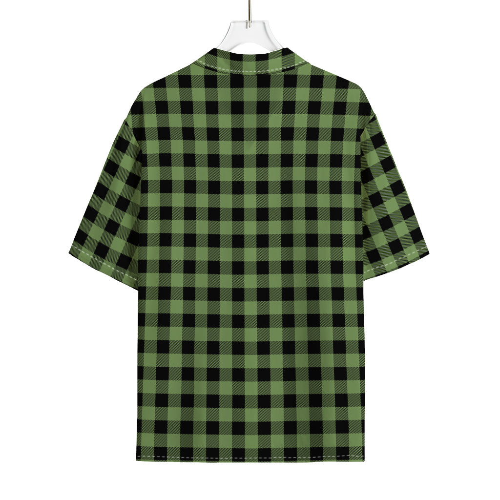 Sage Green Buffalo Check Pattern Print Rayon Hawaiian Shirt