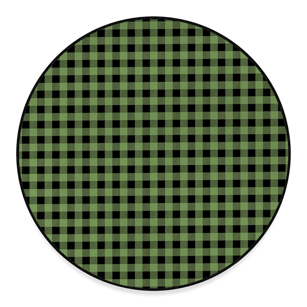 Sage Green Buffalo Check Pattern Print Round Floor Mat