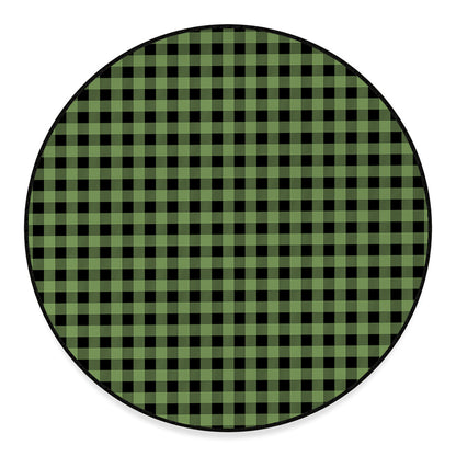 Sage Green Buffalo Check Pattern Print Round Floor Mat