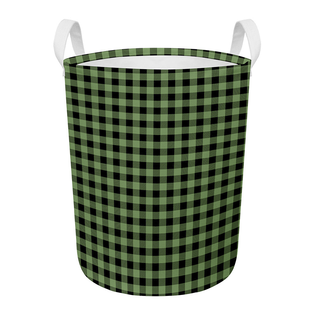 Sage Green Buffalo Check Pattern Print Round Laundry Basket