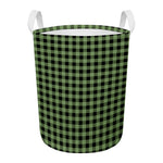 Sage Green Buffalo Check Pattern Print Round Laundry Basket