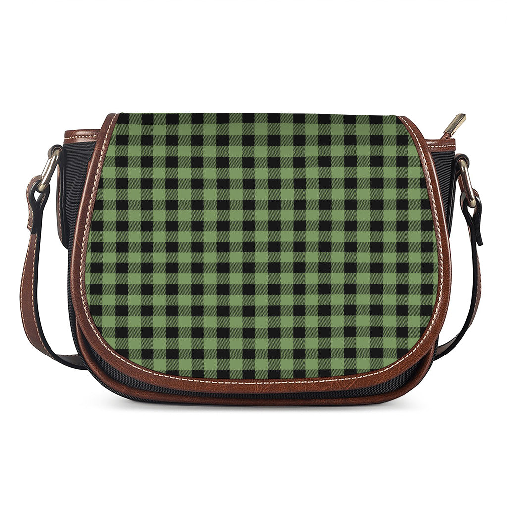 Sage Green Buffalo Check Pattern Print Saddle Bag