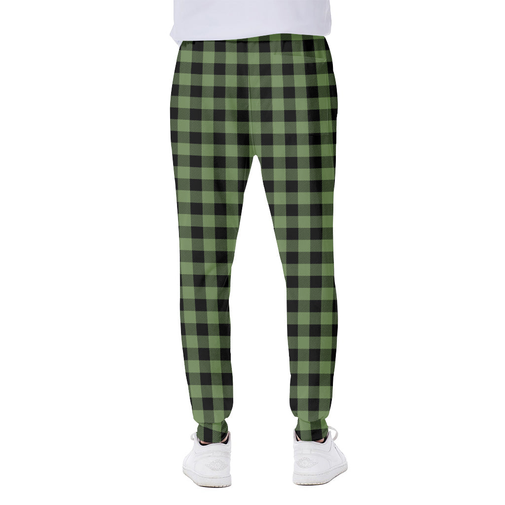 Sage Green Buffalo Check Pattern Print Scuba Joggers