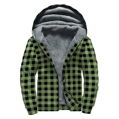 Sage Green Buffalo Check Pattern Print Sherpa Lined Zip Up Hoodie