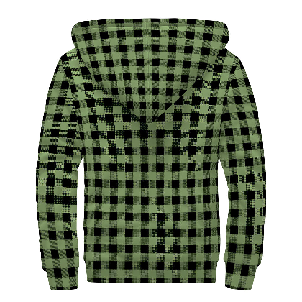 Sage Green Buffalo Check Pattern Print Sherpa Lined Zip Up Hoodie