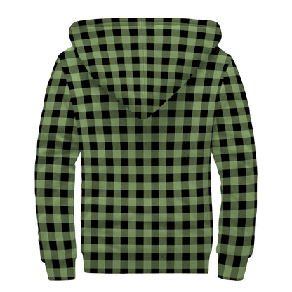 Sage Green Buffalo Check Pattern Print Sherpa Lined Zip Up Hoodie