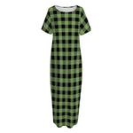 Sage Green Buffalo Check Pattern Print Short Sleeve Long Nightdress