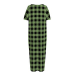 Sage Green Buffalo Check Pattern Print Short Sleeve Long Nightdress