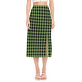 Sage Green Buffalo Check Pattern Print Side Slit Midi Skirt