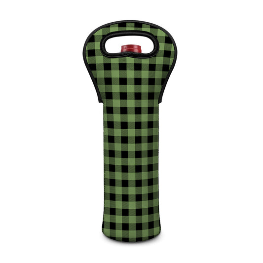 Sage Green Buffalo Check Pattern Print Single Neoprene Wine Tote