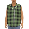 Sage Green Buffalo Check Pattern Print Sleeveless Baseball Jersey