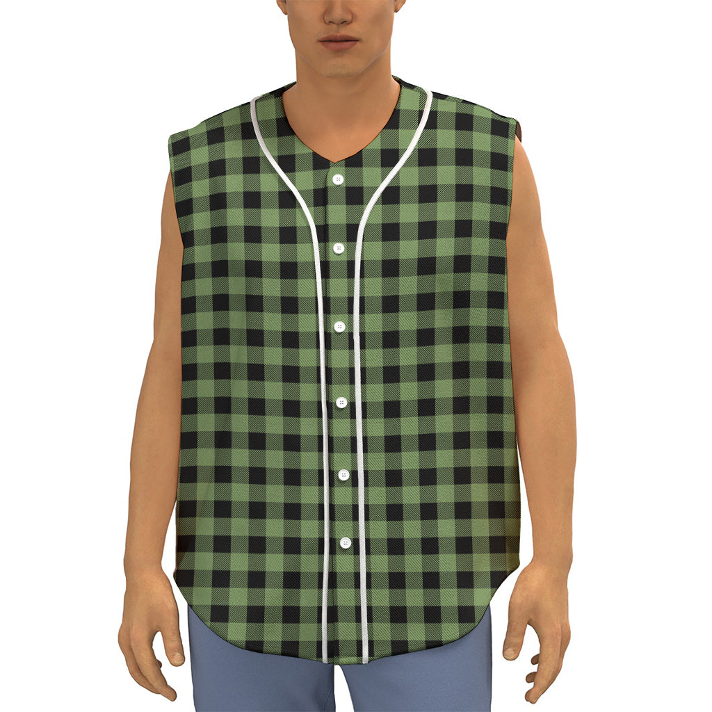 Sage Green Buffalo Check Pattern Print Sleeveless Baseball Jersey