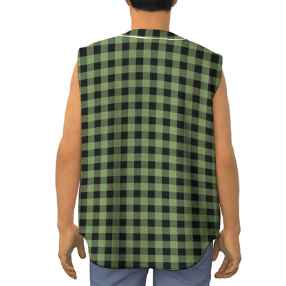 Sage Green Buffalo Check Pattern Print Sleeveless Baseball Jersey