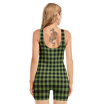 Sage Green Buffalo Check Pattern Print Sleeveless One Piece Swimsuit