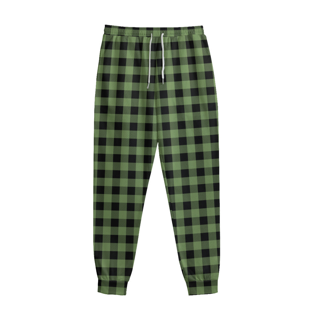 Sage Green Buffalo Check Pattern Print Sweatpants