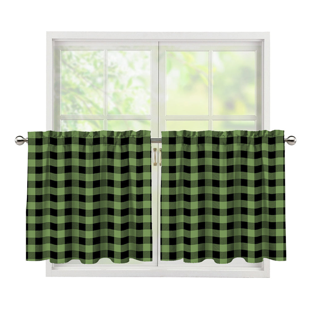 Sage Green Buffalo Check Pattern Print Tier Curtains
