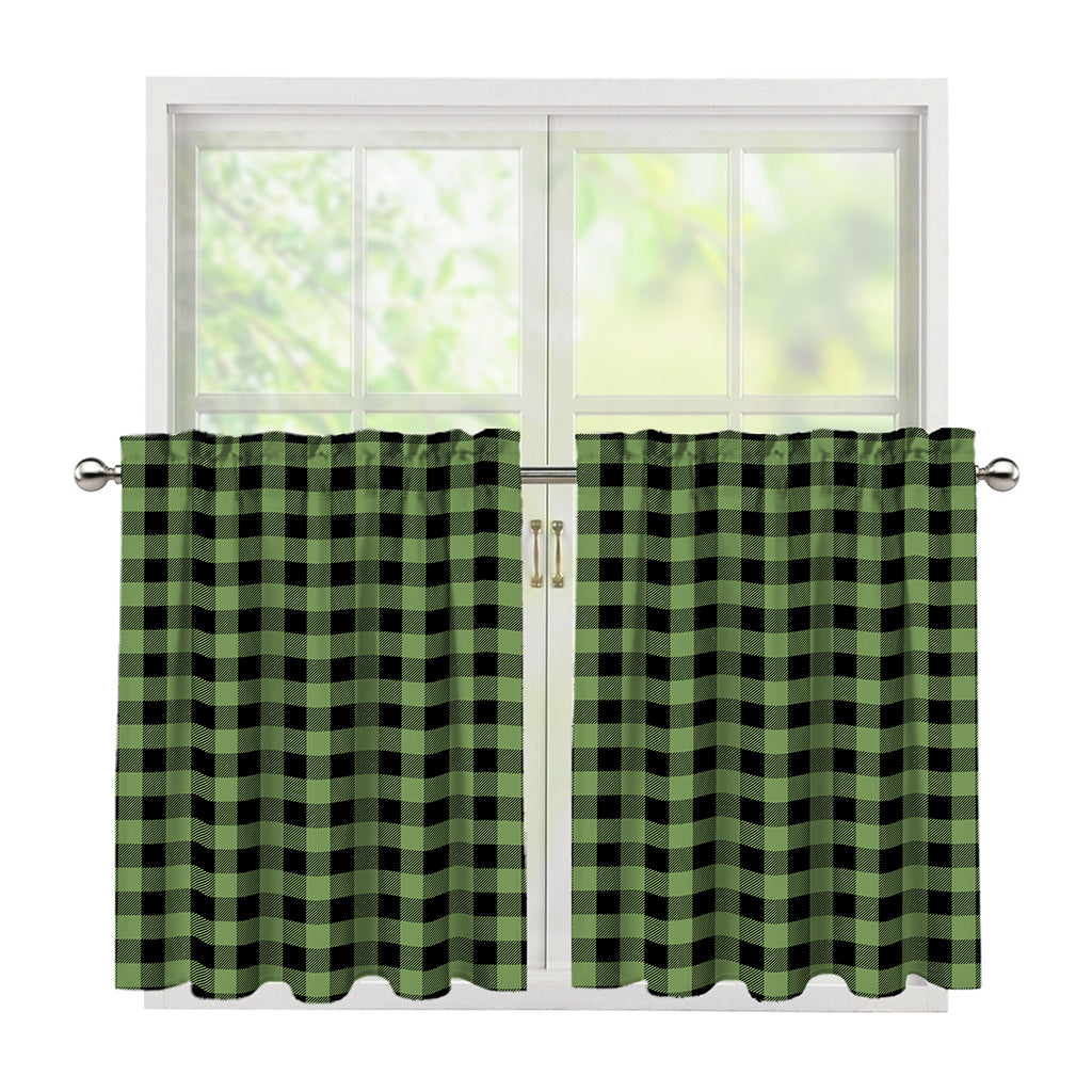 Sage Green Buffalo Check Pattern Print Tier Curtains