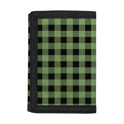 Sage Green Buffalo Check Pattern Print Trifold Wallet
