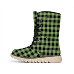 Sage Green Buffalo Check Pattern Print Winter Boots