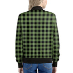 Sage Green Buffalo Check Pattern Print Women's Bomber Jacket