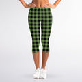 Sage Green Buffalo Check Pattern Print Women's Capri Leggings