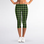 Sage Green Buffalo Check Pattern Print Women's Capri Leggings