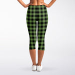 Sage Green Buffalo Check Pattern Print Women's Capri Leggings