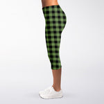 Sage Green Buffalo Check Pattern Print Women's Capri Leggings